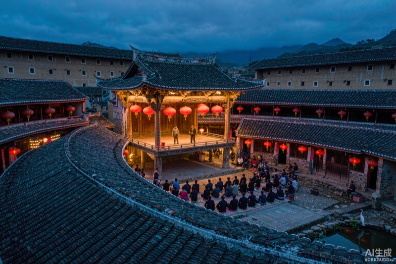 福建古厝戏台夜演