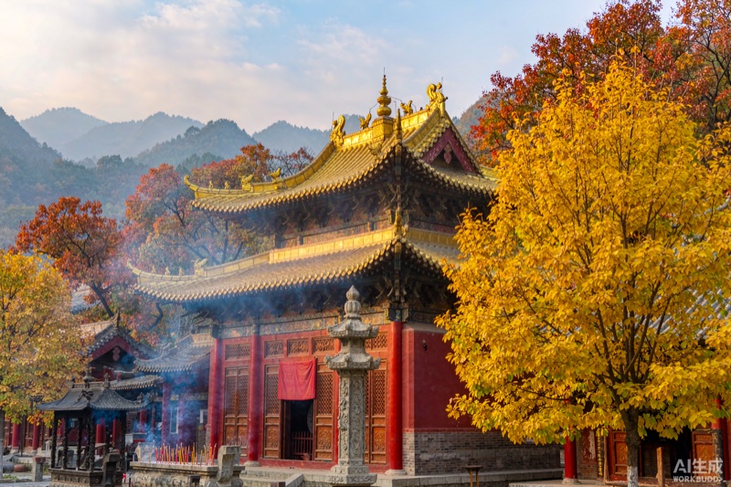 五台山秋日寺院
